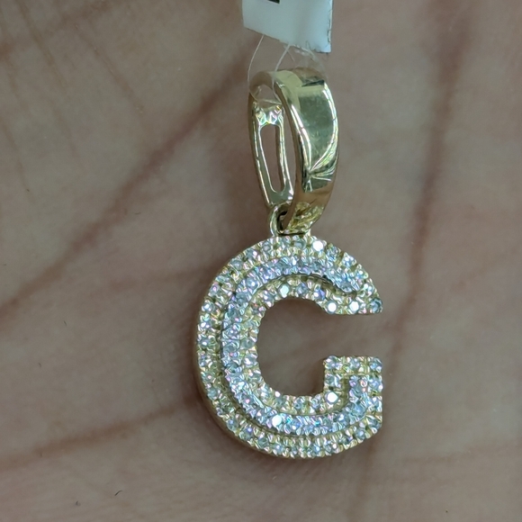 Real Natural Diamond 10kt Yellow Gold Two-tone Bubble Style Initial G Pendant